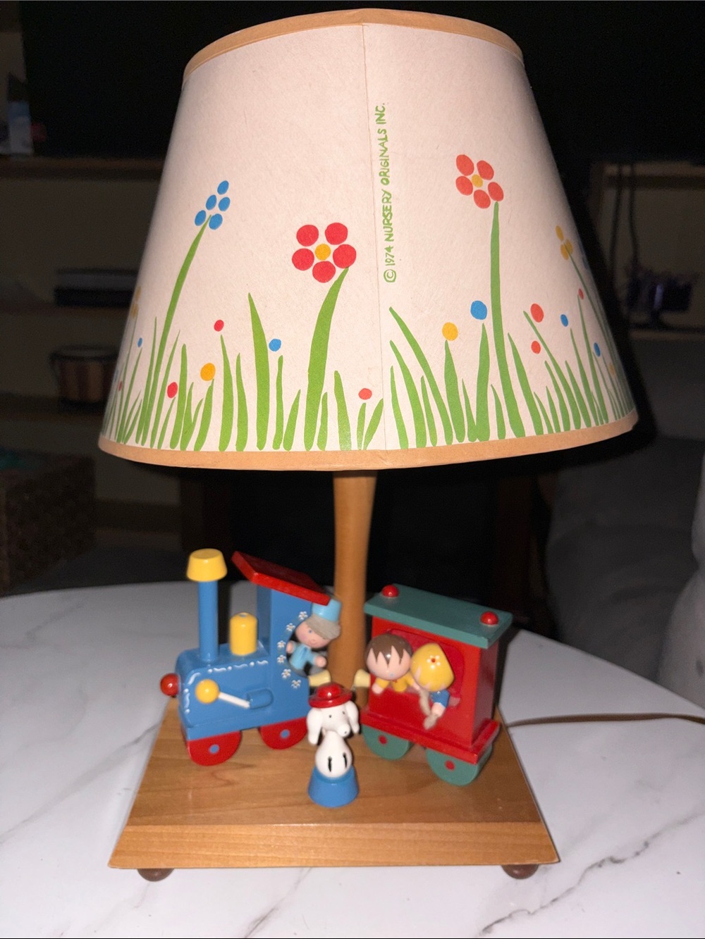 VINTAGE 1974 Nursery Originals Train Table Lamp with Floral Shade